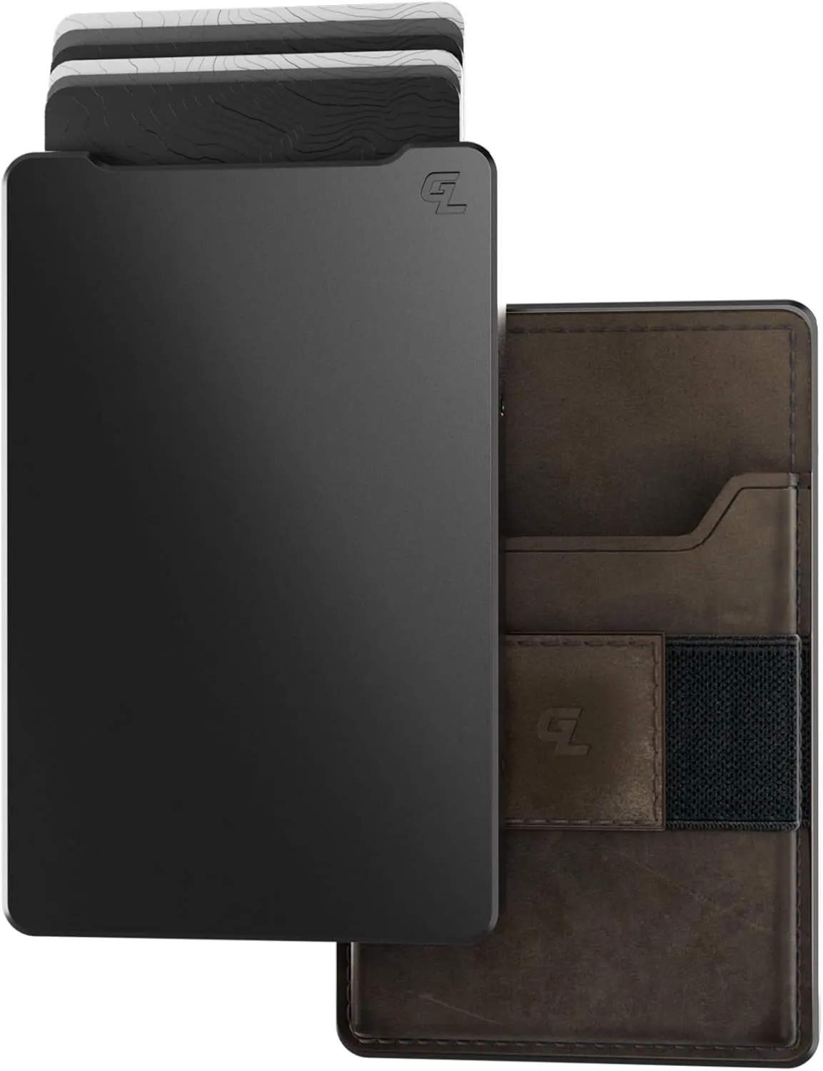 Groove Life Groove Wallet Gun Metal/Brown Leather Go Mens Minimalist Aluminum Credit Card Holder, Magnetic Thumb Swipe, RFID Blocking, Magsafe, Genuine Leather Attachment, Lifetime Coverage