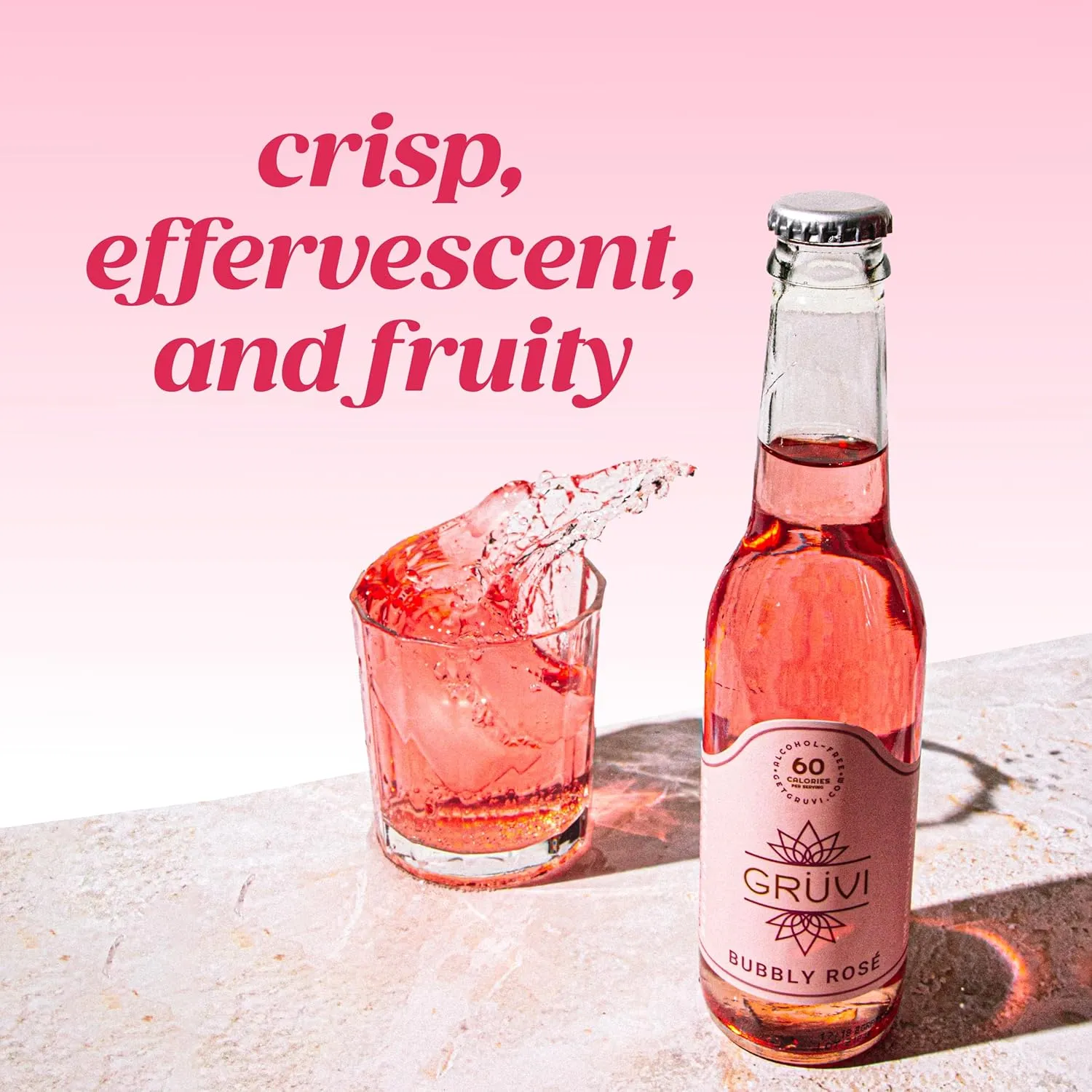 Gruvi Non-Alcoholic Bubbly Rose, 8 Bottles, 60 calories per serving, 0% ABV, Non Alcoholic Sparkling Wine, Zero Alcohol Wine