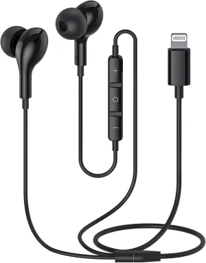 Guguearth Lightning Headphones for iPhone,MFi Certified in-Ear Lightning Earphones for iPhone,Magnetic Earbuds for iPhone with Mic Controller Compatible with iPhone 14 13 12 11 Pro Max XR 8 7 (Black)