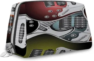 Guitars,Leather Large Makeup Bag Zipper Pouch,Pile of Graphic Colorful Guitars,Travel Cosmetic Organizer for Women and Girls,Multicolor,M
