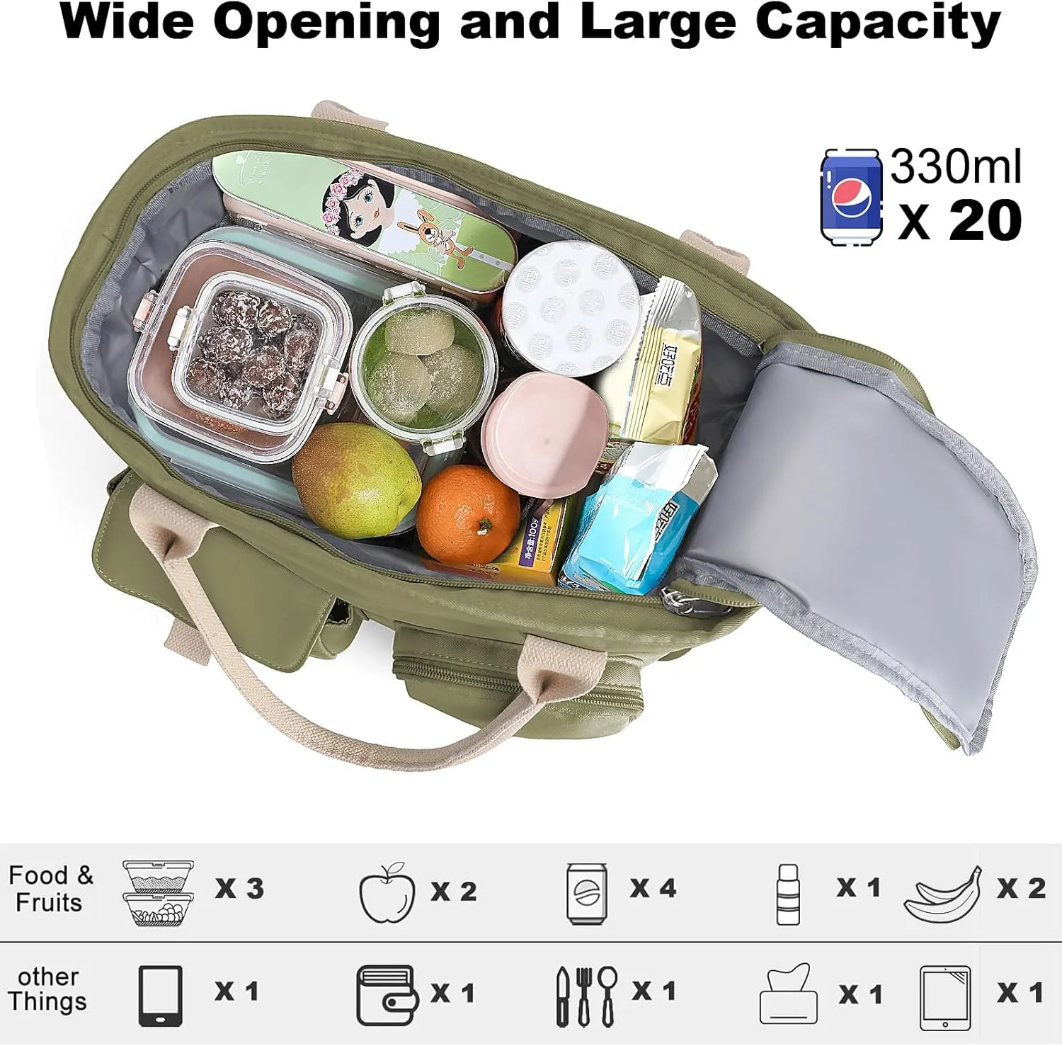 Hafmall Insulated Lunch Bag for Adults,Big lunch box for men, Wide Opening Insulated Bag with Shoulder Strap, Reusable Adult Lunch Bag For Work, Picnic(Deep Greene)
