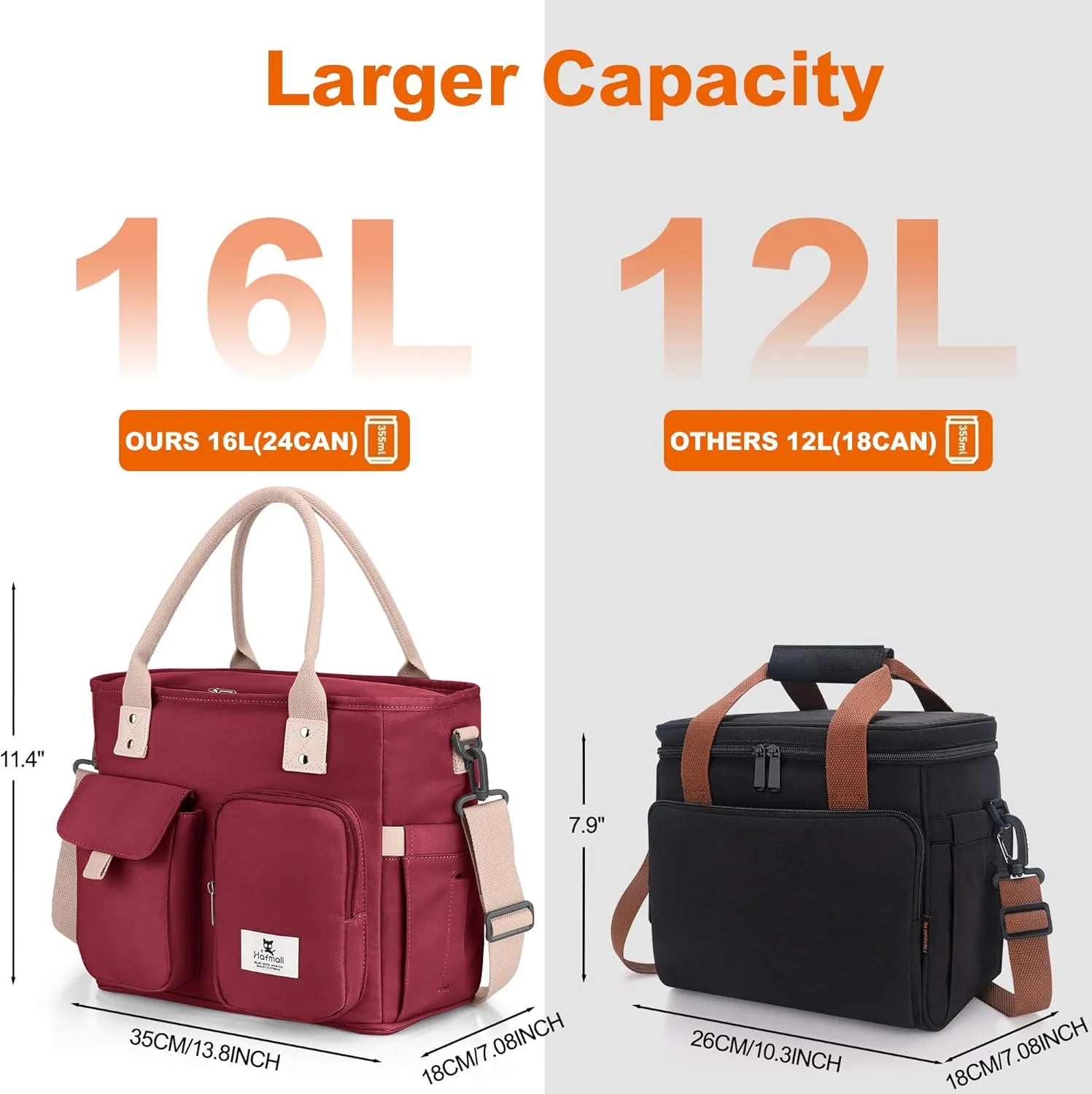 Hafmall Large Insulated Lunch Bag for Adults, Wide Opening Insulated Bag with Shoulder Strap,Loncheras para Mujer, Reusable Adult Lunch Tote Bag For Work, Picnic(Red)