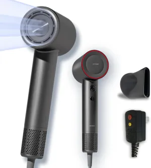 Hair Dryer Blow Dryer High-Speed Negative Ionic Hairdryer 110,000 RPM with Magnetic Nozzle Powerful Professional Four Temperature Control for Frizz-Free Hair Travel Portable Design (Grey)