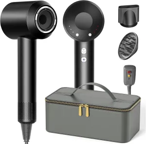 Hair Dryer with Carry Case, 160000 RPM Professional High-Speed Blow Dryer 200 Millions Negative Ionic Care Hair Dryer for Fast Drying, Low Noise Hairdryer, Travel with Magnetic Diffuser&Nozzle, Black