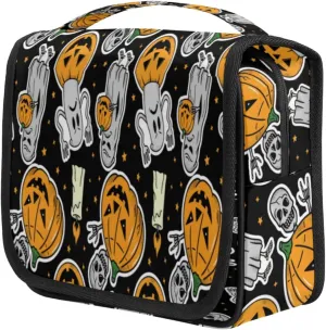 Halloween Pumpkin Candle Travel Toiletry Bag for Women Portable Waterproof Travel Makeup Bag with Hanging Hook Makeup Cosmetic Organizer for Travel Business Trip Camping Bathroom