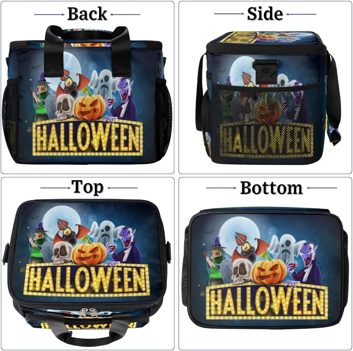 Halloween Topic Insulated Lunch Bag for Women Men Large Adult Leakproof Lunch Box with Adjustable Shoulder Strap Reusable Cooler Tote Bag for Work Office Picnic Beach