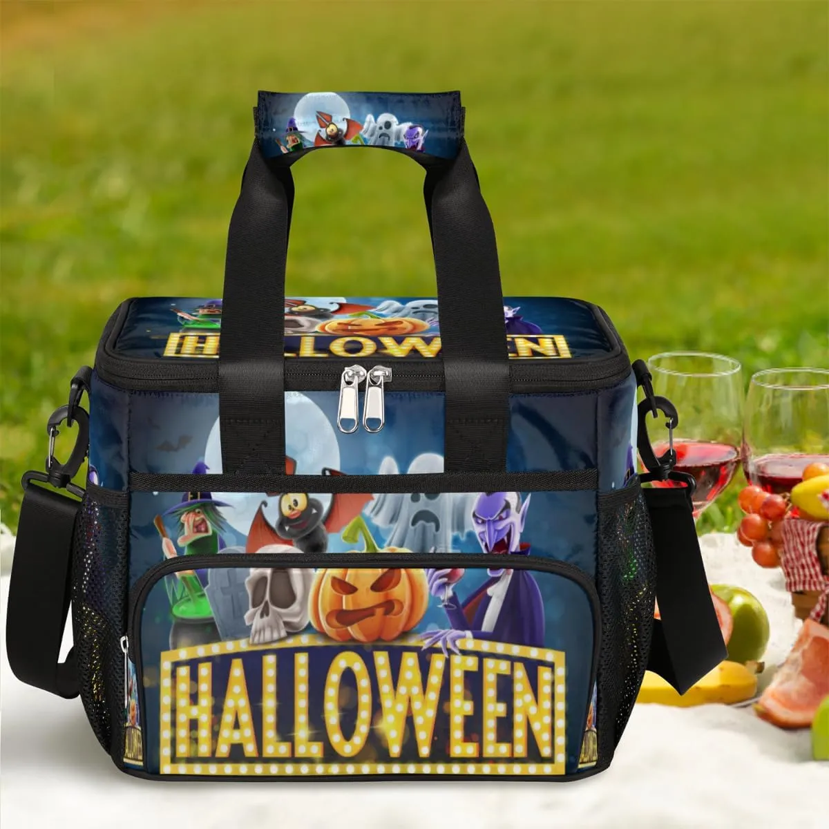 Halloween Topic Insulated Lunch Bag for Women Men Large Adult Leakproof Lunch Box with Adjustable Shoulder Strap Reusable Cooler Tote Bag for Work Office Picnic Beach