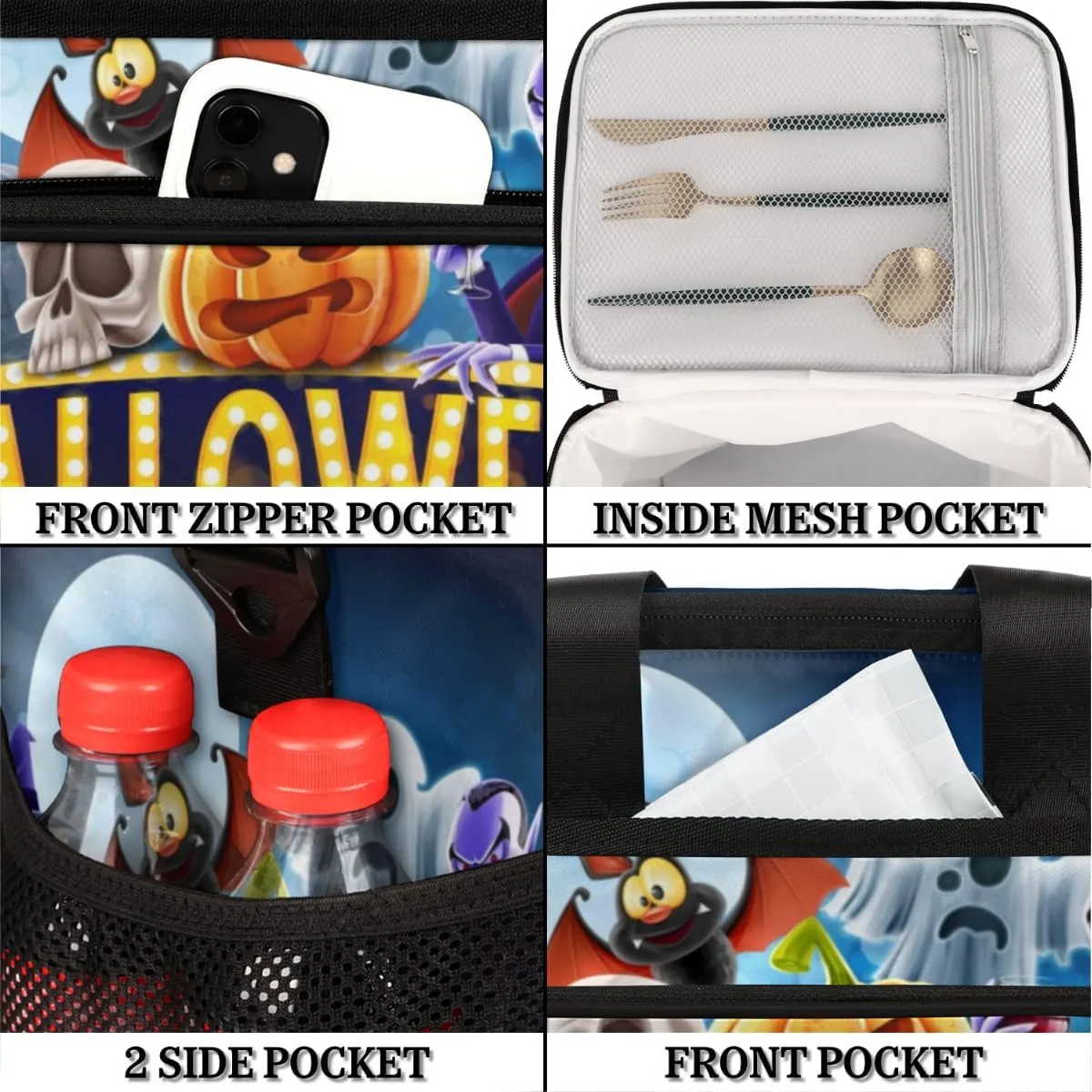 Halloween Topic Insulated Lunch Bag for Women Men Large Adult Leakproof Lunch Box with Adjustable Shoulder Strap Reusable Cooler Tote Bag for Work Office Picnic Beach