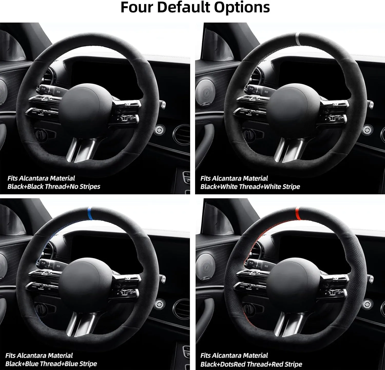 Hand Stitch Steering Wheel Cover Fits Alcantara Material for Mercedes Benz C-Class W206 E-Class W213 S-Class W223 (Blue Stripe)