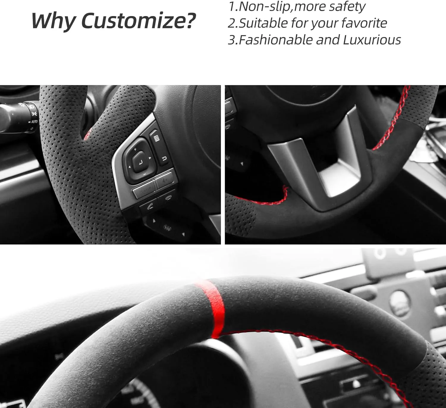 Hand Stitch Steering Wheel Cover Fits Alcantara Material for Subaru Legacy Outback XV Forester 2015-2017(Red Stripe)