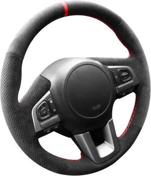 Hand Stitch Steering Wheel Cover Fits Alcantara Material for Subaru Legacy Outback XV Forester 2015-2017(Red Stripe)