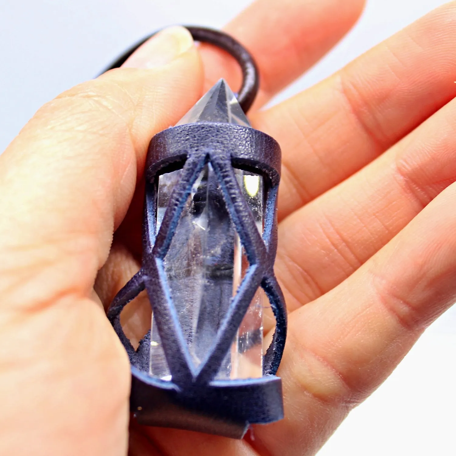 Handmade leather gemstone crystal holder/case necklace without stone (12 pack/ $8 ea.)