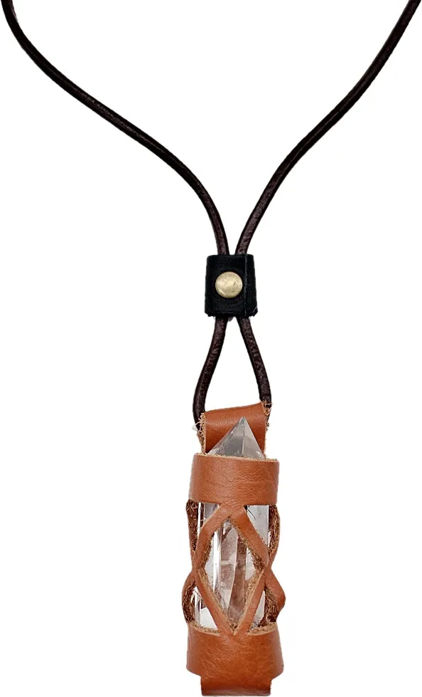 Handmade leather gemstone crystal holder/case necklace without stone (12 pack/ $8 ea.)