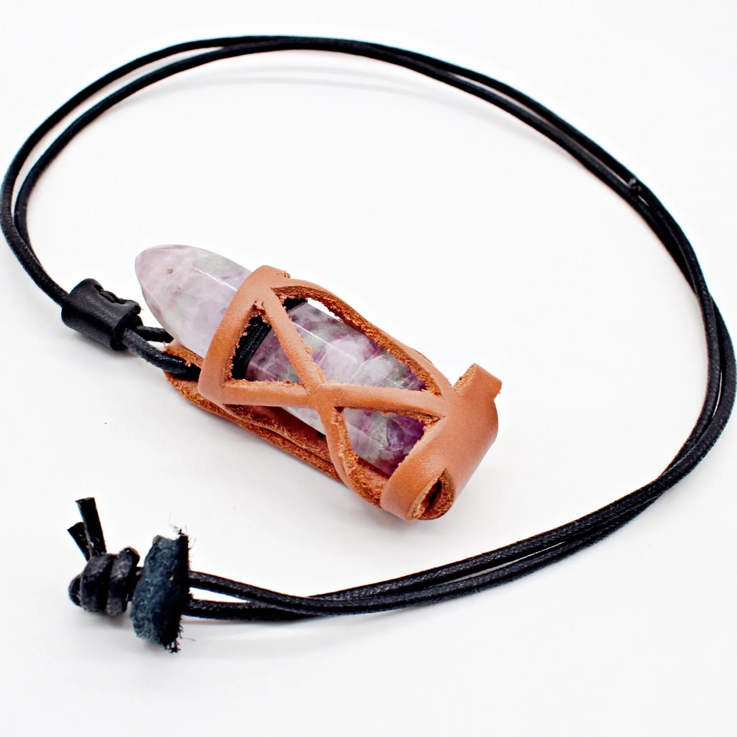 Handmade leather gemstone crystal holder/case necklace without stone (12 pack/ $8 ea.)