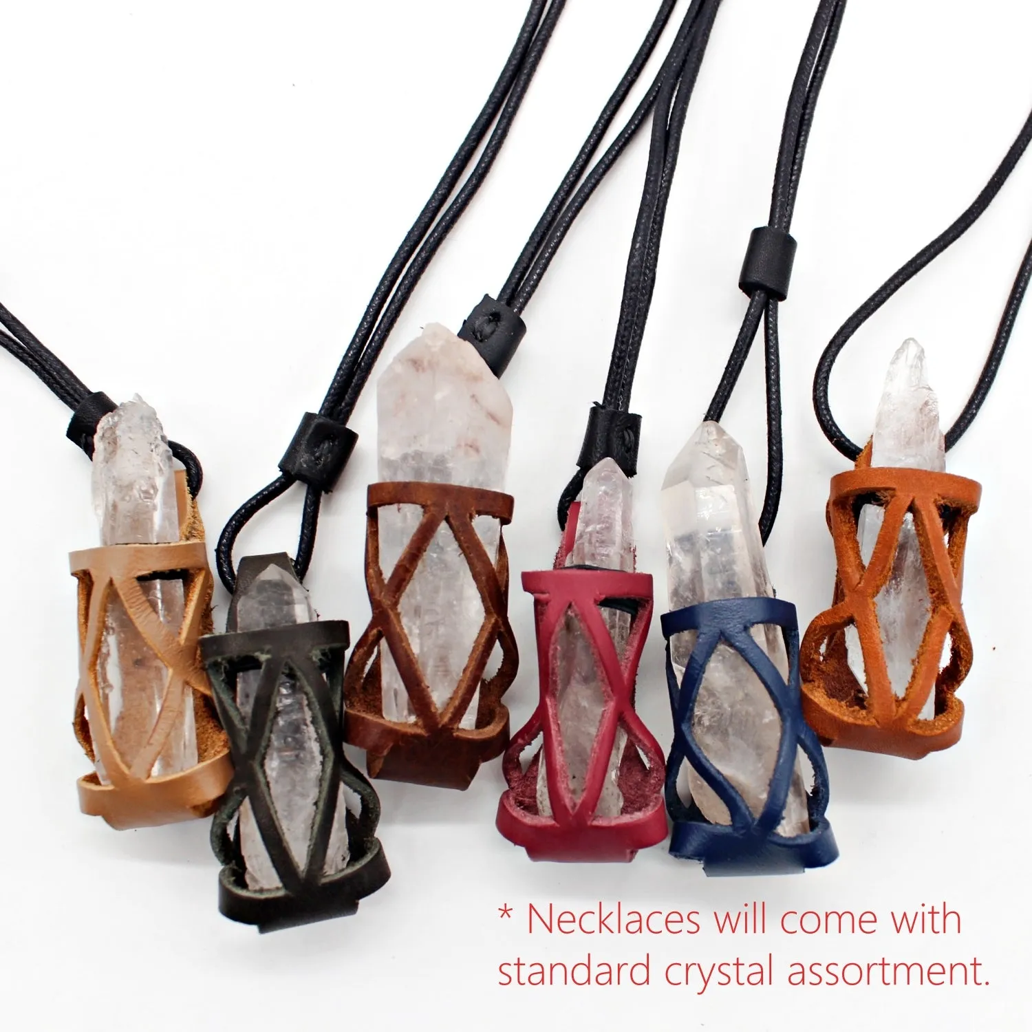Handmade leather gemstone crystal holder/case necklace without stone (12 pack/ $8 ea.)