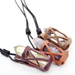 Handmade leather gemstone crystal holder/case necklace without stone (12 pack/ $8 ea.)