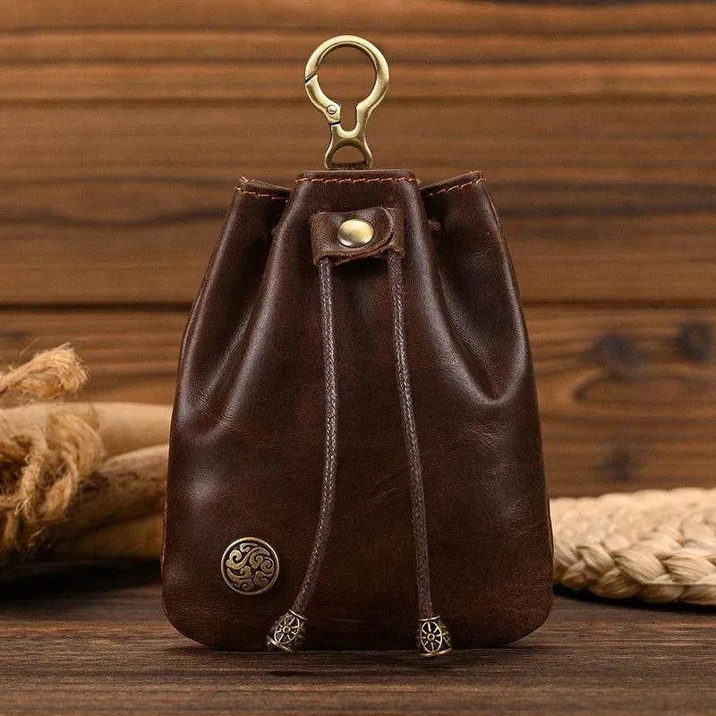 Handmade Leather Mini Coin Pouch for Men Women Vintage Wallet