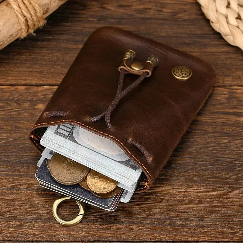 Handmade Leather Mini Coin Pouch for Men Women Vintage Wallet