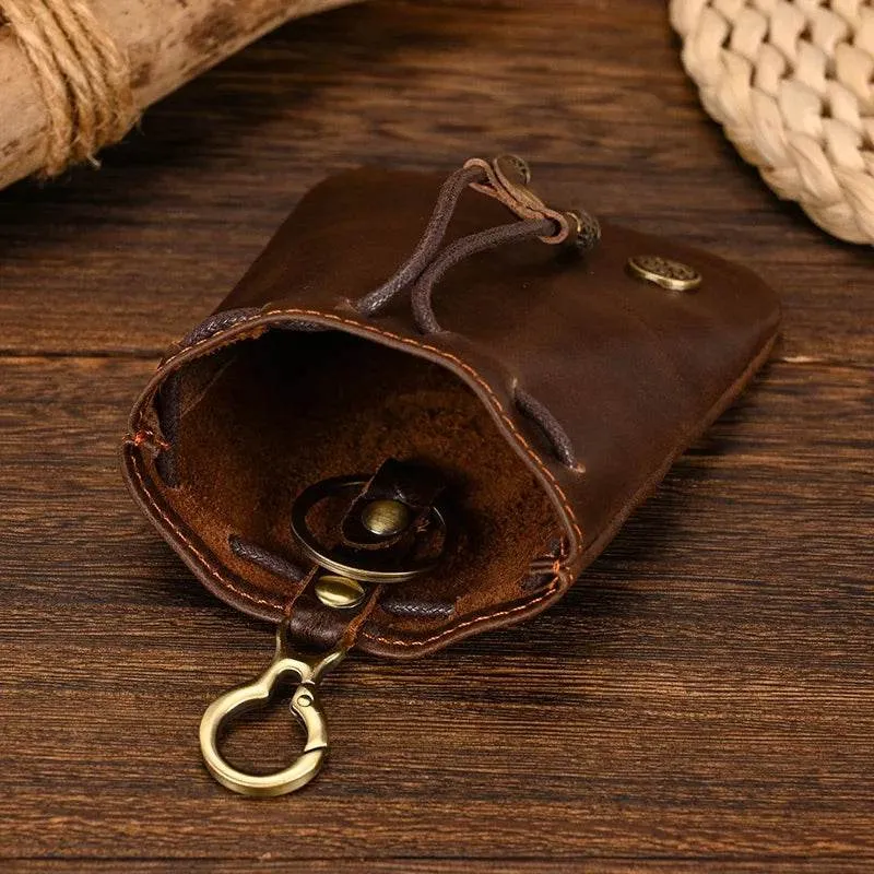 Handmade Leather Mini Coin Pouch for Men Women Vintage Wallet