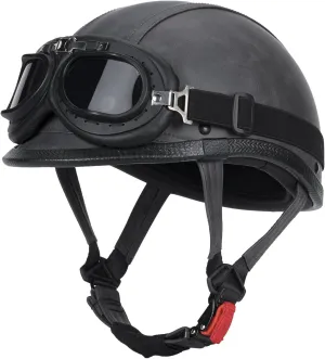 Handmade Leather Motorcycle Helmet Retro Half Face Helmet for Adults Men & Women, Lightweight Open Face 1/2 Vintage Helmets for Moped Cruiser Scooter Chopper DOT Approved
