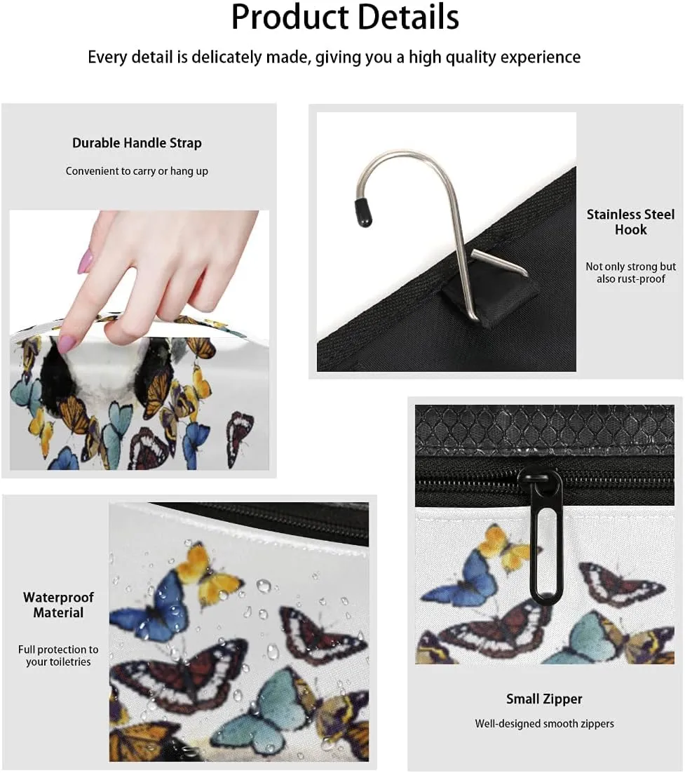 Hanging Travel Toiletry Bag Cute Panda Butterfly Large Capacity Waterproof Cosmetic Bag Travel Portable Makeup Bag Organizer for Women Girls Men