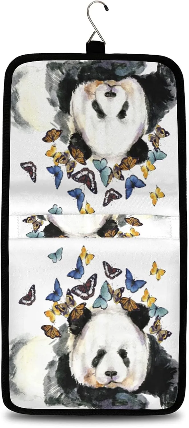 Hanging Travel Toiletry Bag Cute Panda Butterfly Large Capacity Waterproof Cosmetic Bag Travel Portable Makeup Bag Organizer for Women Girls Men