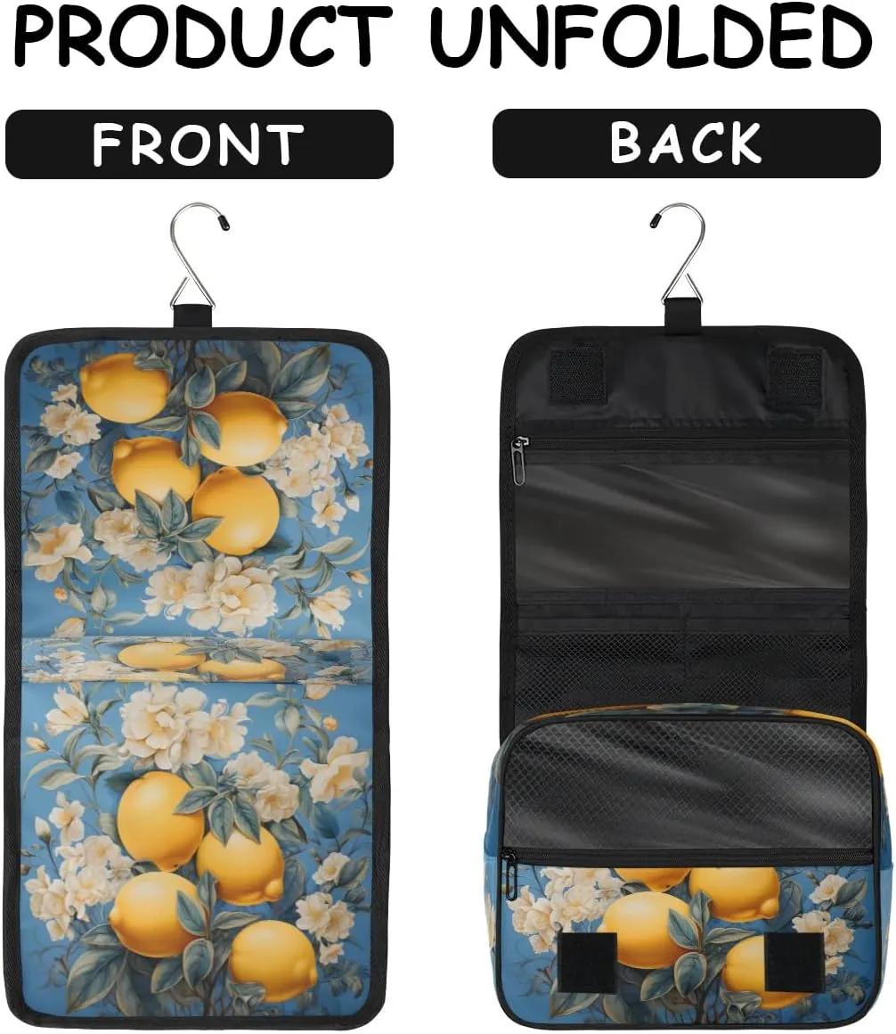 Hanging Travel Toiletry Bag Lemon Flower Toiletry Bags with Hanging Hook Portable Cosmetic Bag Makeup Organizer for Travel Business Trip
