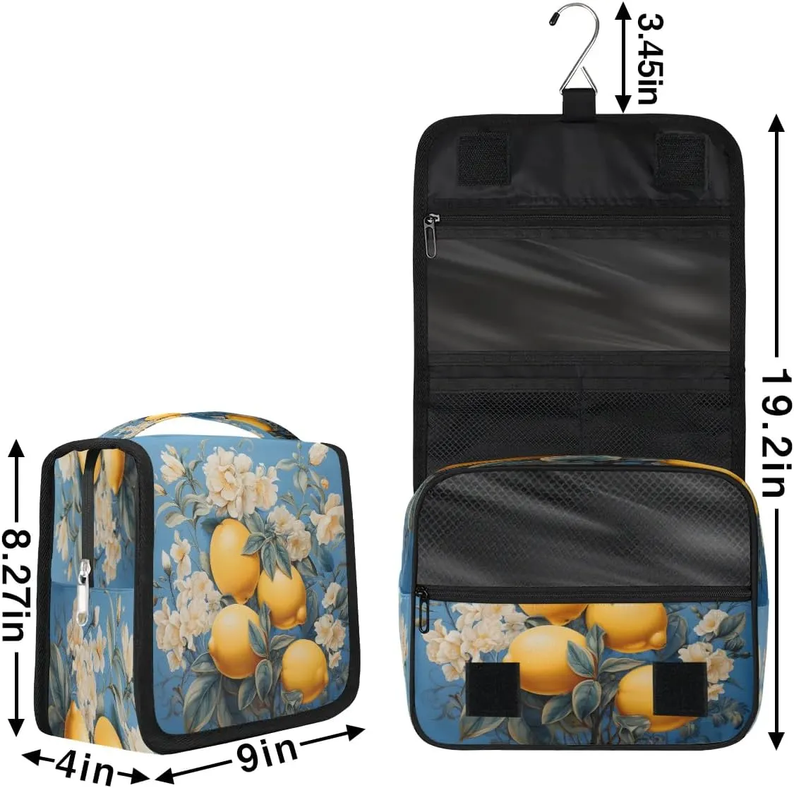 Hanging Travel Toiletry Bag Lemon Flower Toiletry Bags with Hanging Hook Portable Cosmetic Bag Makeup Organizer for Travel Business Trip