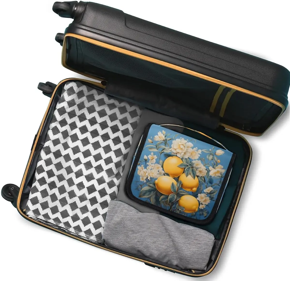 Hanging Travel Toiletry Bag Lemon Flower Toiletry Bags with Hanging Hook Portable Cosmetic Bag Makeup Organizer for Travel Business Trip