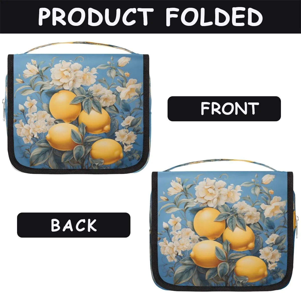 Hanging Travel Toiletry Bag Lemon Flower Toiletry Bags with Hanging Hook Portable Cosmetic Bag Makeup Organizer for Travel Business Trip