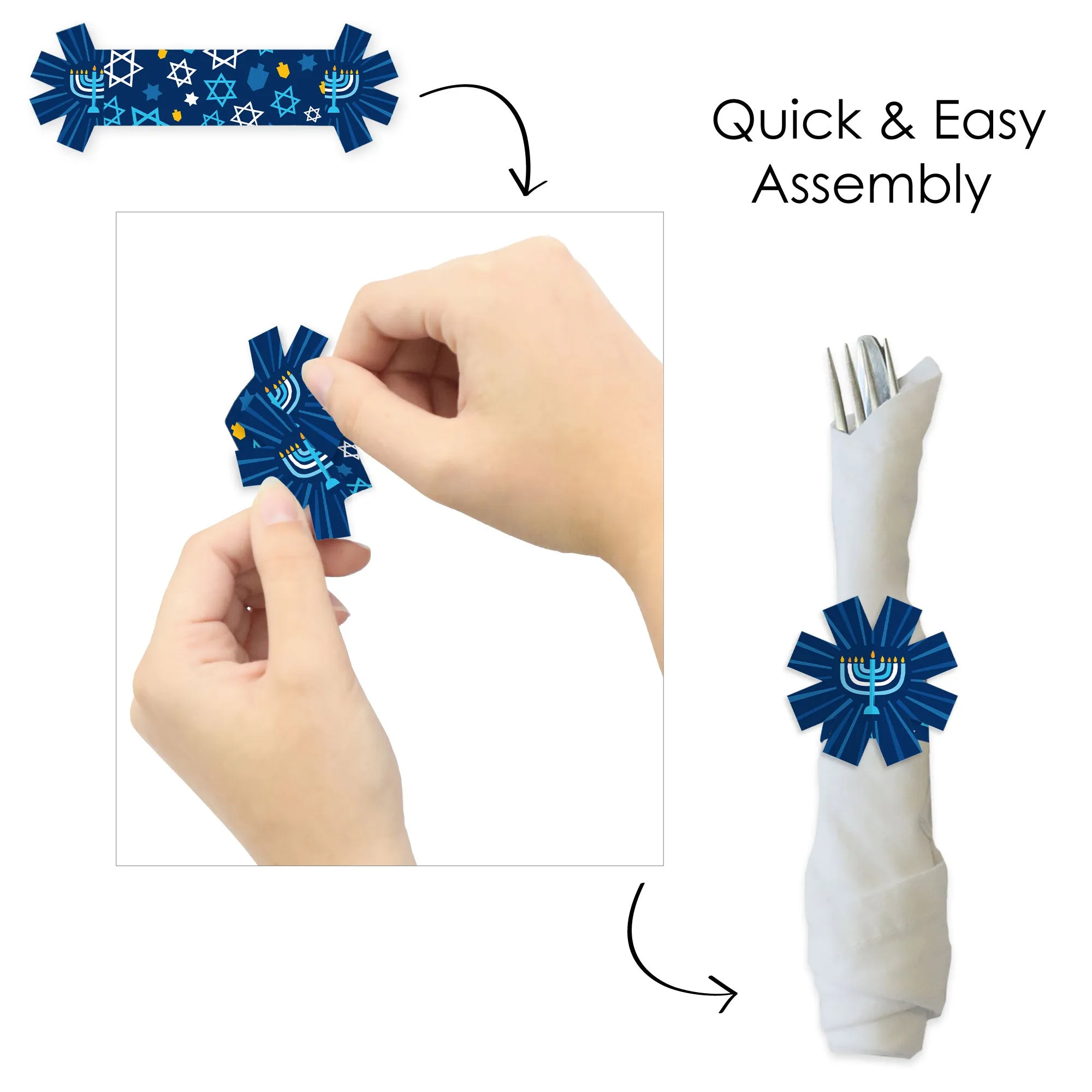 Hanukkah Menorah - Chanukah Holiday Party Paper Napkin Holder - Napkin Rings - Set of 24