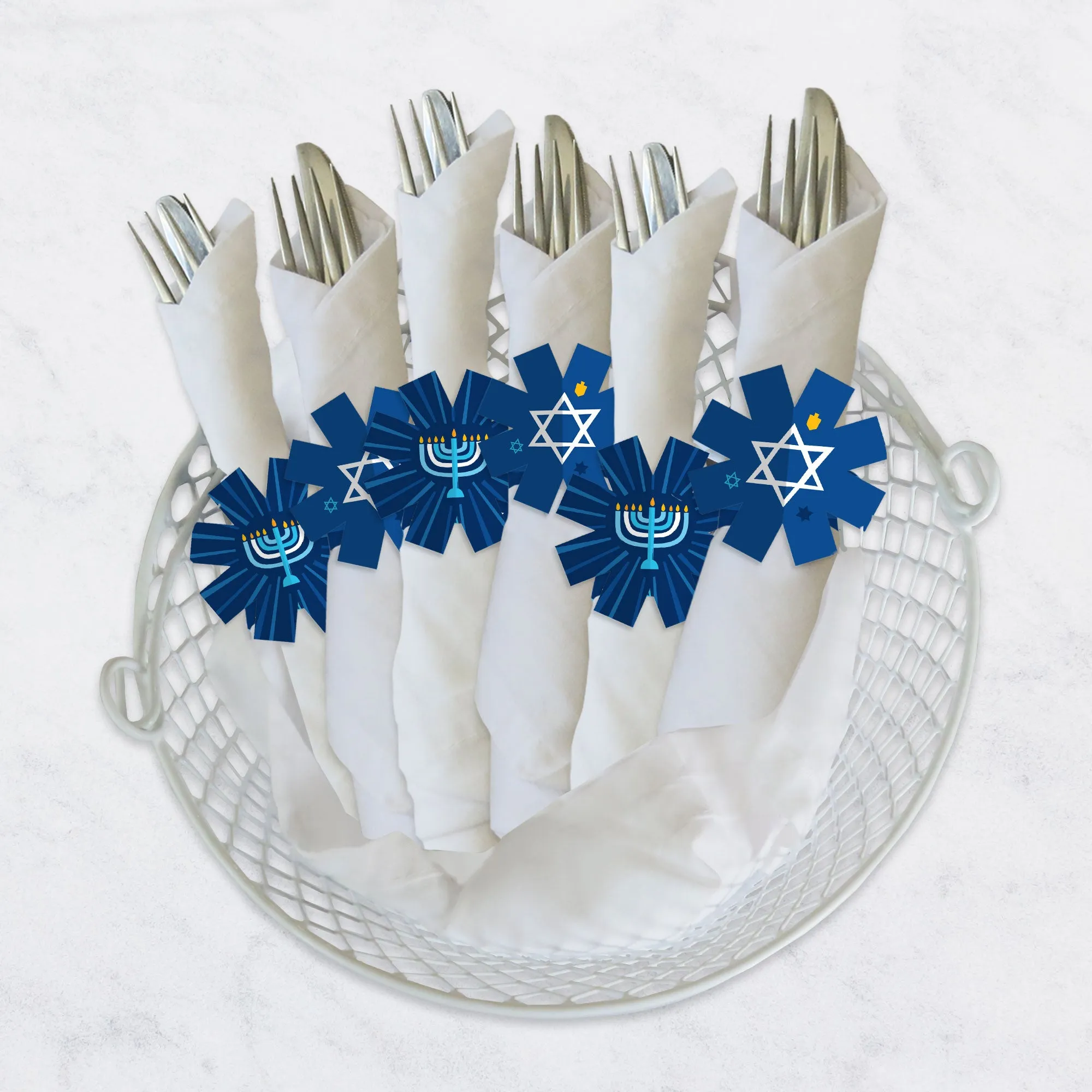 Hanukkah Menorah - Chanukah Holiday Party Paper Napkin Holder - Napkin Rings - Set of 24