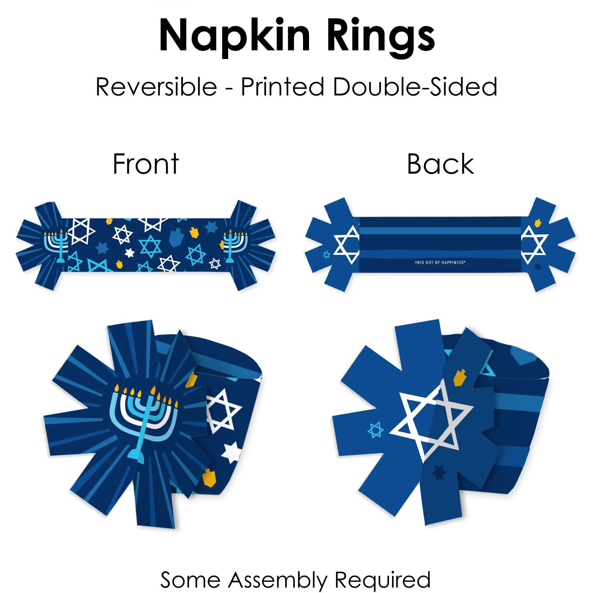 Hanukkah Menorah - Chanukah Holiday Party Paper Napkin Holder - Napkin Rings - Set of 24