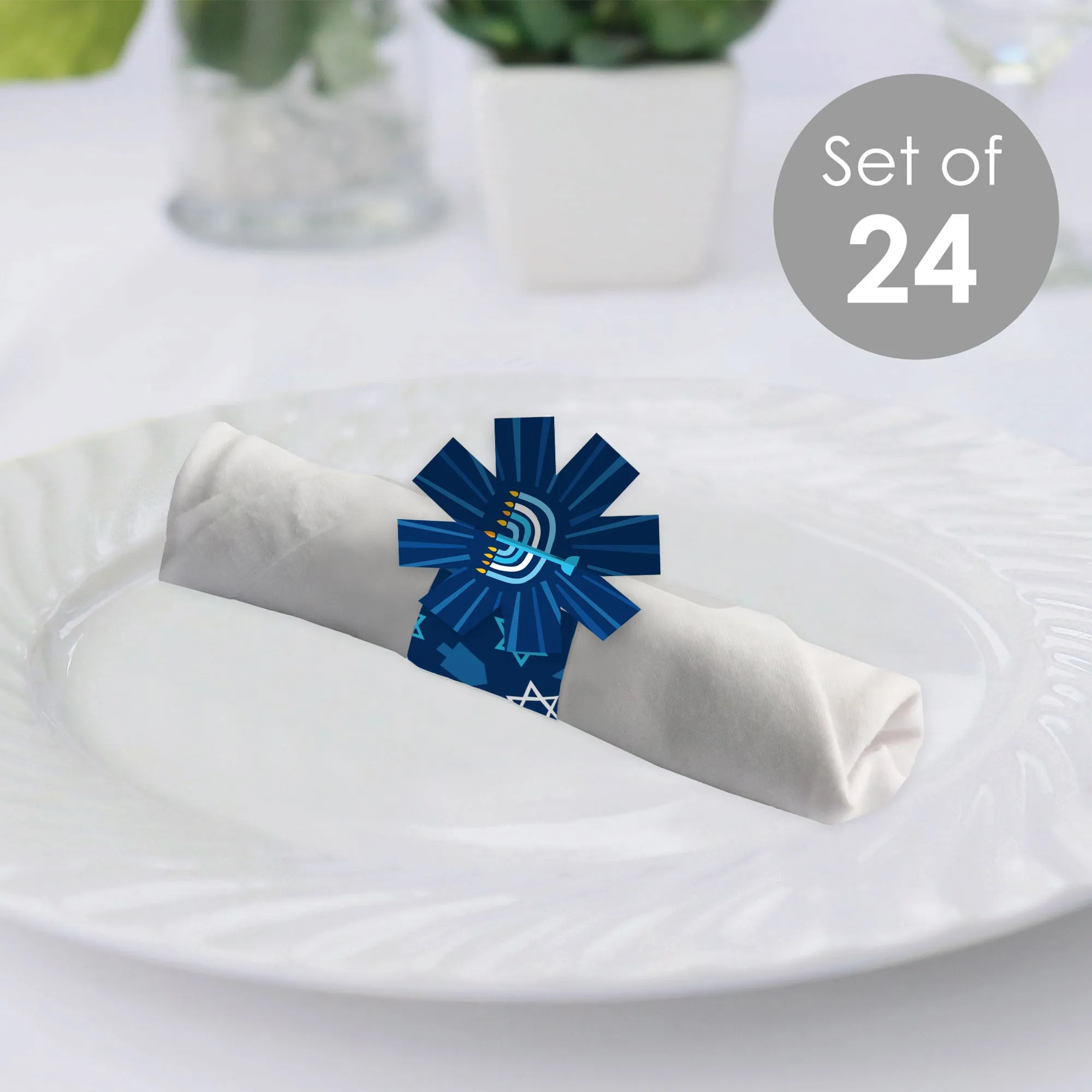 Hanukkah Menorah - Chanukah Holiday Party Paper Napkin Holder - Napkin Rings - Set of 24