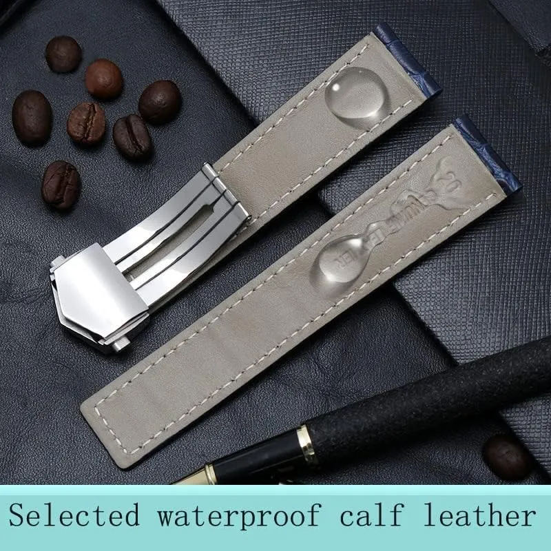 HaoLMi-19mm 20mm 22mm Genuine Cowhide Watch Band for TAG Heuer Carrera Lincoln Black Brown Folding Buckle Watch Strap Men