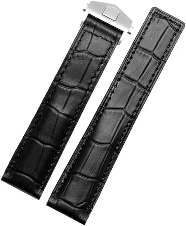 HaoLMi-19mm 20mm 22mm Genuine Cowhide Watch Band for TAG Heuer Carrera Lincoln Black Brown Folding Buckle Watch Strap Men