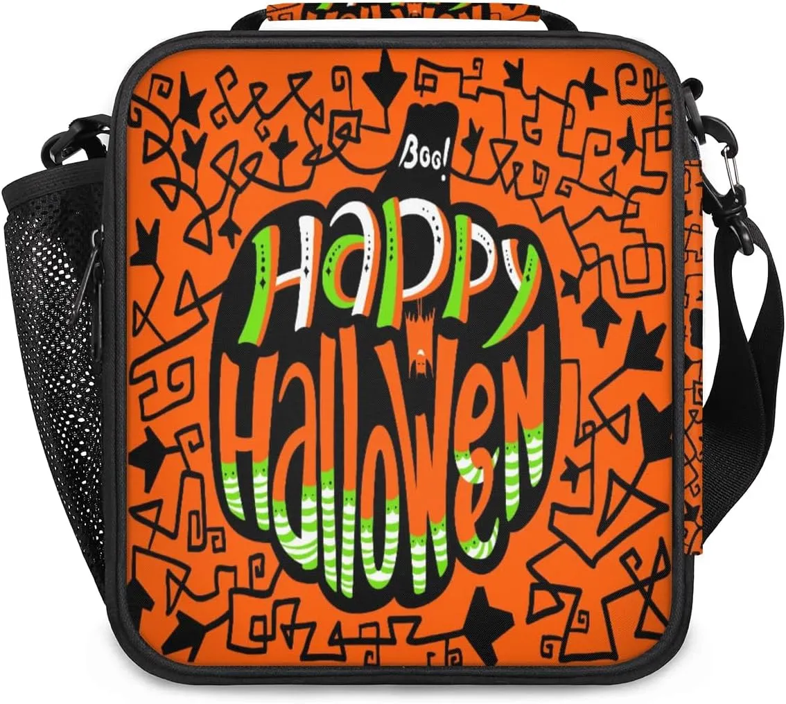 Happy Halloween Topic Lunch Bag for Women Men Adult Insulated Leakproof Lunch Box with Shoulder Belt Reusable Thermal Cooler Lunch Tote Bags for Work Office Picnic Travel
