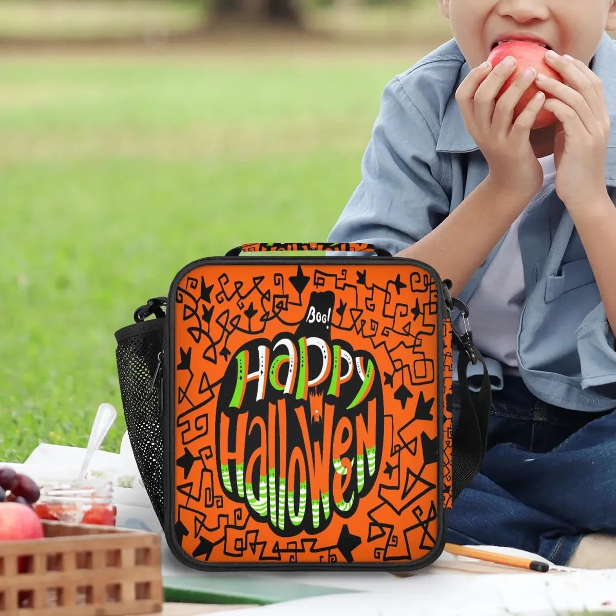 Happy Halloween Topic Lunch Bag for Women Men Adult Insulated Leakproof Lunch Box with Shoulder Belt Reusable Thermal Cooler Lunch Tote Bags for Work Office Picnic Travel