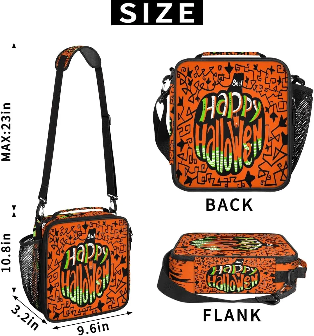 Happy Halloween Topic Lunch Bag for Women Men Adult Insulated Leakproof Lunch Box with Shoulder Belt Reusable Thermal Cooler Lunch Tote Bags for Work Office Picnic Travel