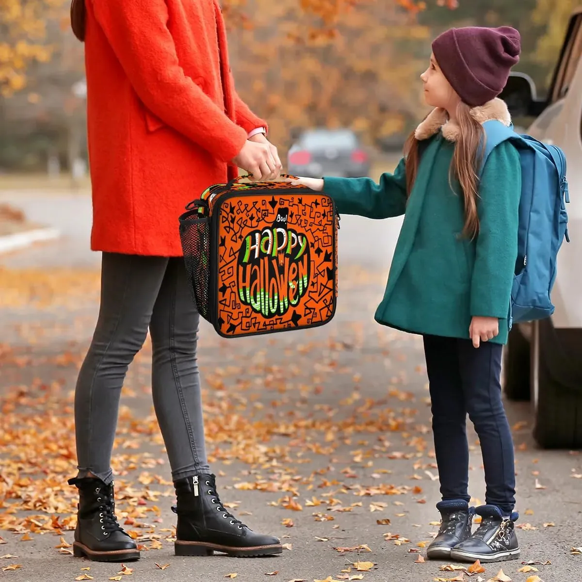 Happy Halloween Topic Lunch Bag for Women Men Adult Insulated Leakproof Lunch Box with Shoulder Belt Reusable Thermal Cooler Lunch Tote Bags for Work Office Picnic Travel