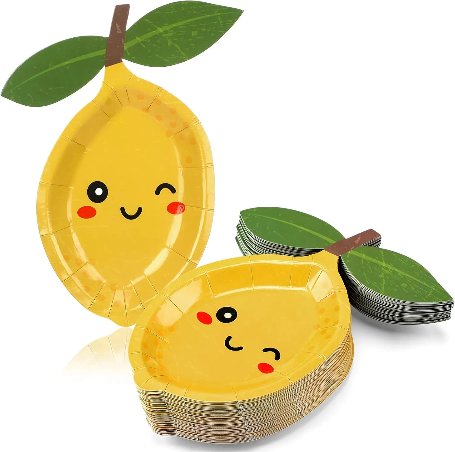 Havawish 50 Pcs Lemon Shaped Paper Plates 8.6 x 7 Inch Disposable Dessert Plates Fruit Summer Decorative Dinner Supplies for Wedding Baby Shower Summer Lemon Party Table Decorations