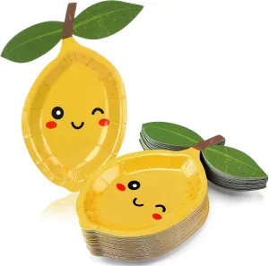 Havawish 50 Pcs Lemon Shaped Paper Plates 8.6 x 7 Inch Disposable Dessert Plates Fruit Summer Decorative Dinner Supplies for Wedding Baby Shower Summer Lemon Party Table Decorations