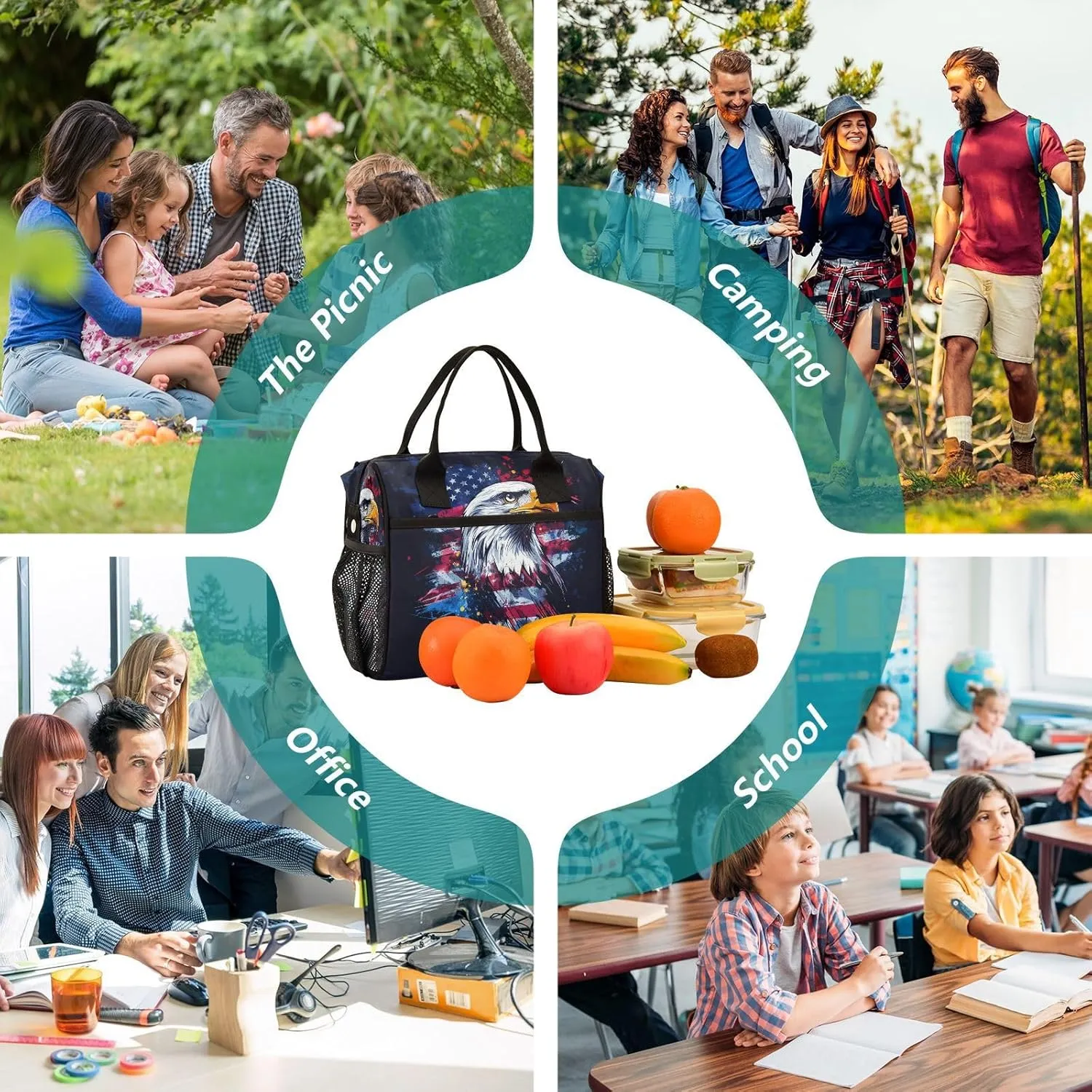 Hawk Flag Navy Lunch Bag for Women Insulated Lunch Box Container with Adjustable Shoulder Strap for Men Picnic S