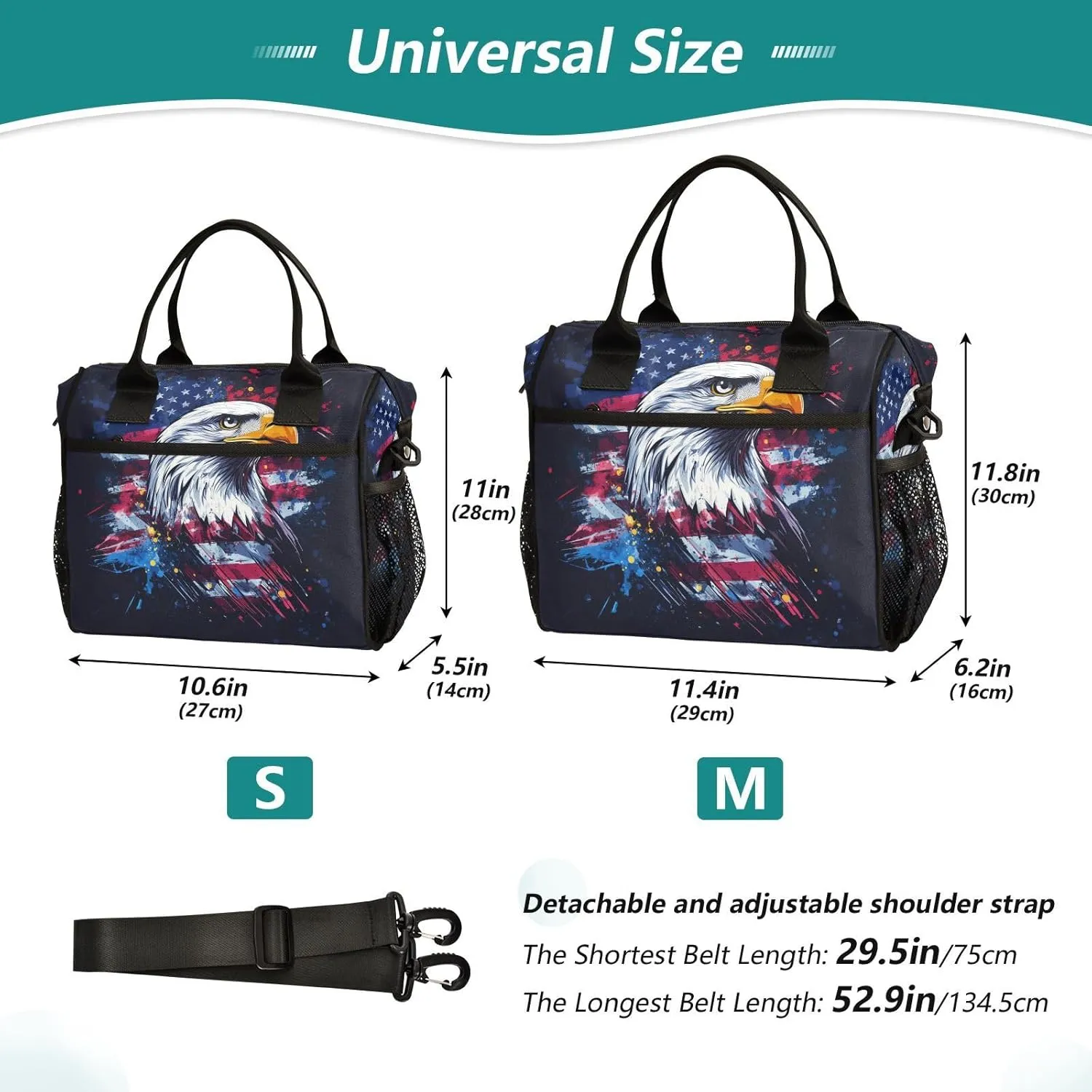 Hawk Flag Navy Lunch Bag for Women Insulated Lunch Box Container with Adjustable Shoulder Strap for Men Picnic S