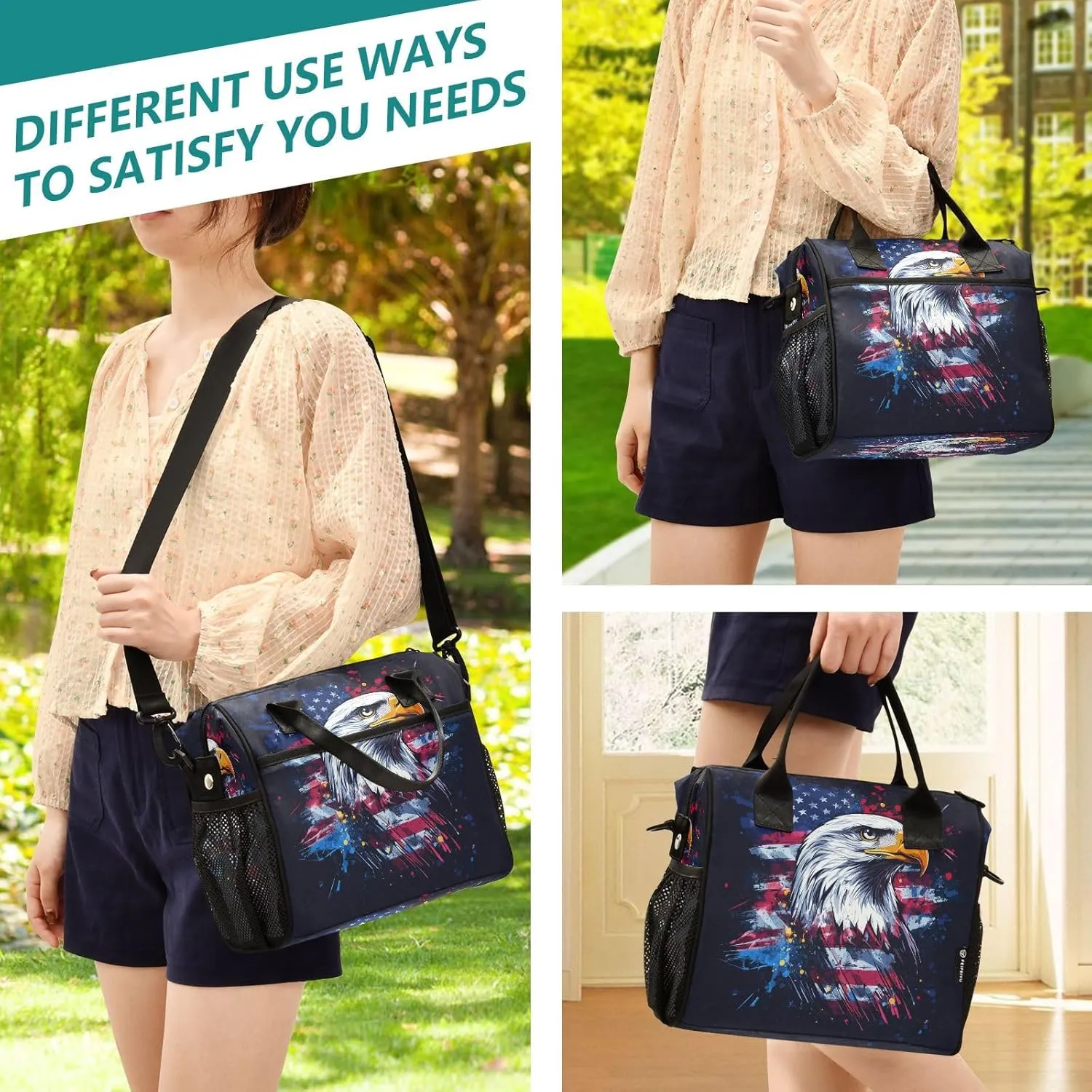 Hawk Flag Navy Lunch Bag for Women Insulated Lunch Box Container with Adjustable Shoulder Strap for Men Picnic S