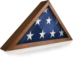 HBCY Creations Flag Display Case for 5' x 9.5' American Veteran Burial Solid Wood Rustic Brown Frame with Glass Front Wall Mount or Standing Display, Box