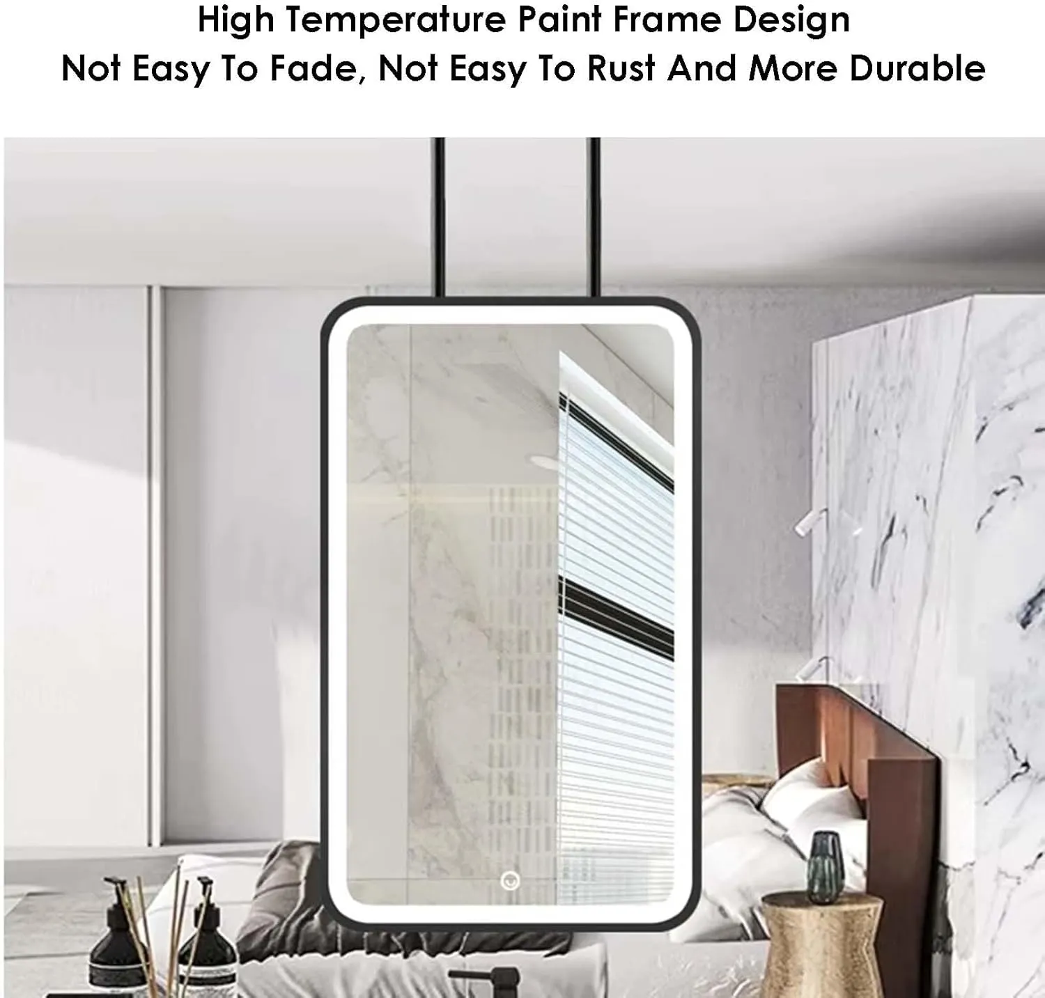 HD Vanity Mirror with LED Illumination - Adjustable Brightness Ceiling Hanging Bathroom Makeup Mirror for Shaving and Grooming - Customizable Options Available