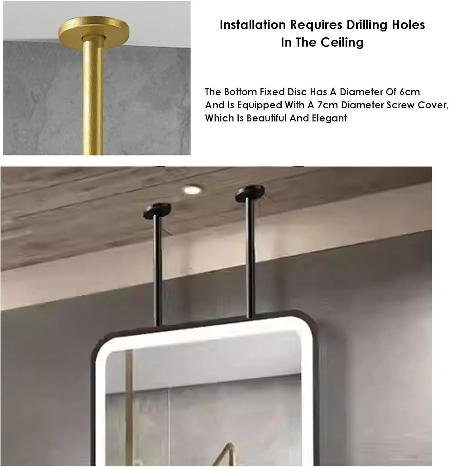 HD Vanity Mirror with LED Illumination - Adjustable Brightness Ceiling Hanging Bathroom Makeup Mirror for Shaving and Grooming - Customizable Options Available