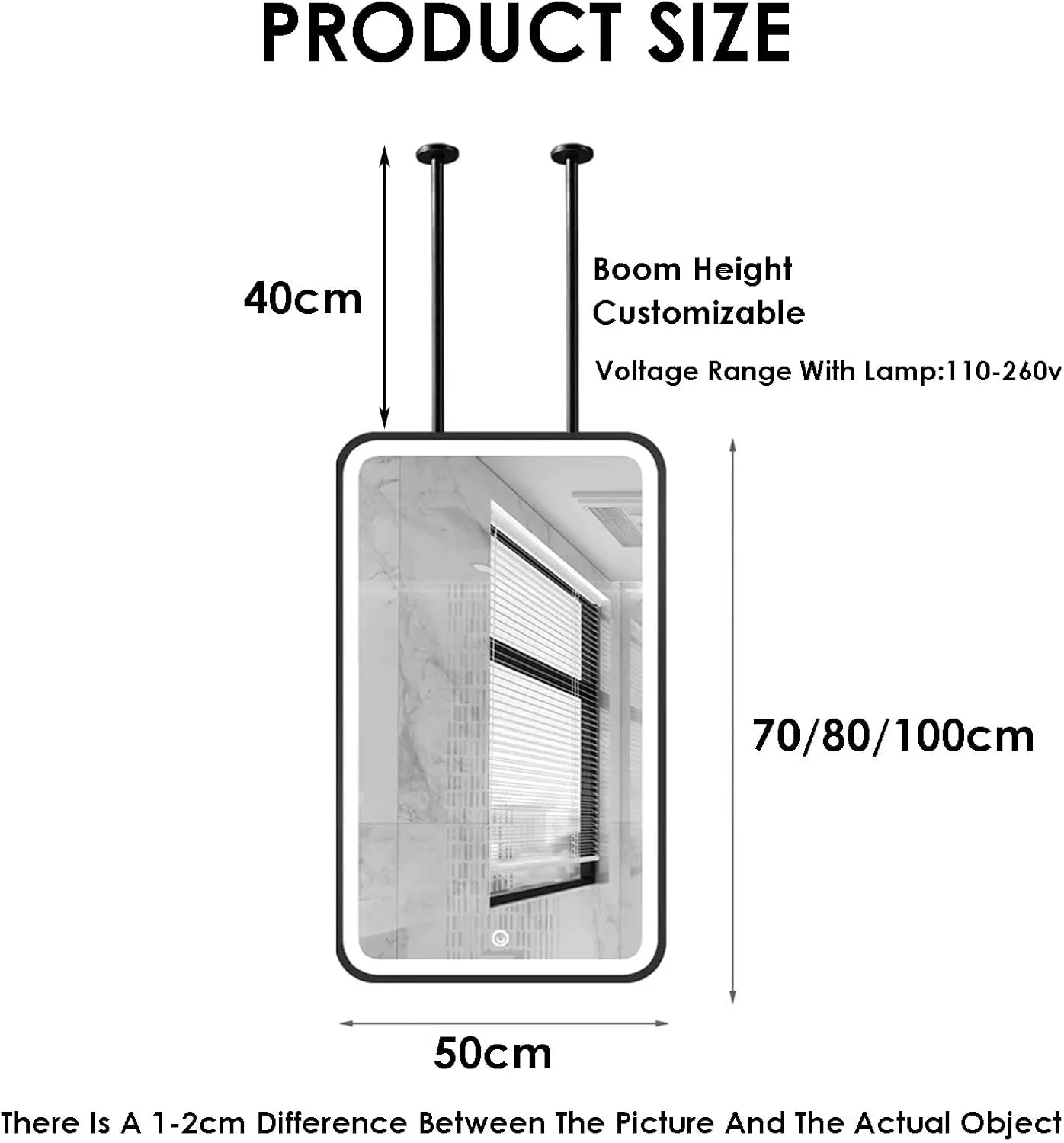 HD Vanity Mirror with LED Illumination - Adjustable Brightness Ceiling Hanging Bathroom Makeup Mirror for Shaving and Grooming - Customizable Options Available