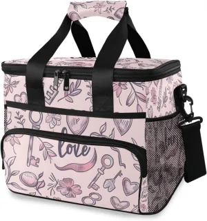 Hearts Flowers Love Flower Cooler Bag Insulated Cooler Soft Sided Cooler 24 Can Portable Picnic Bag Large Leakproof Lunch Bag Box for Beach Grocery Camping Travel Car Men Women